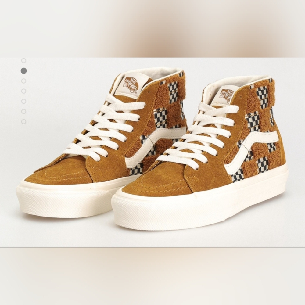 New Vans Sk8 Hi Tapered tufted check golden brown Suede High-Tops size 6.5
